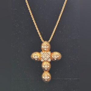 Genesi 18K Clad White Topaz Cross Pendant w/Chain